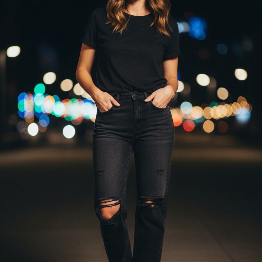 Women's Black Distressed Jeans